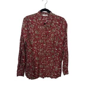 Vintage Via Moda Rayon Floral Blouse‎ Womens Red 80s 90s Paris Star Boho